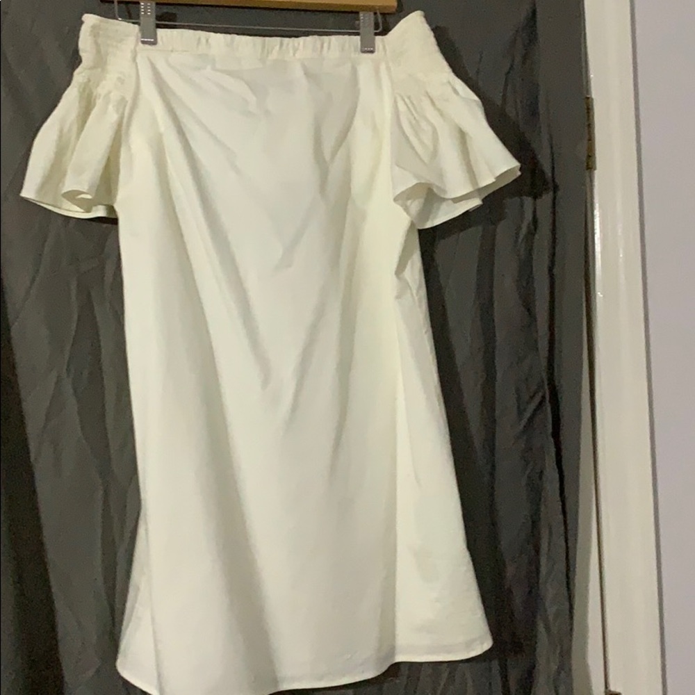 White off the shoulder ruffle dress from express